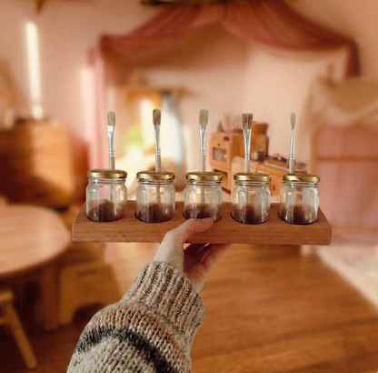 Holzhalter für Aquarellfarbe inkl. Gläser und Pinsel