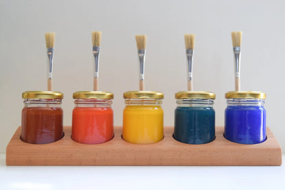 Holzhalter für Aquarellfarbe inkl. Gläser und Pinsel