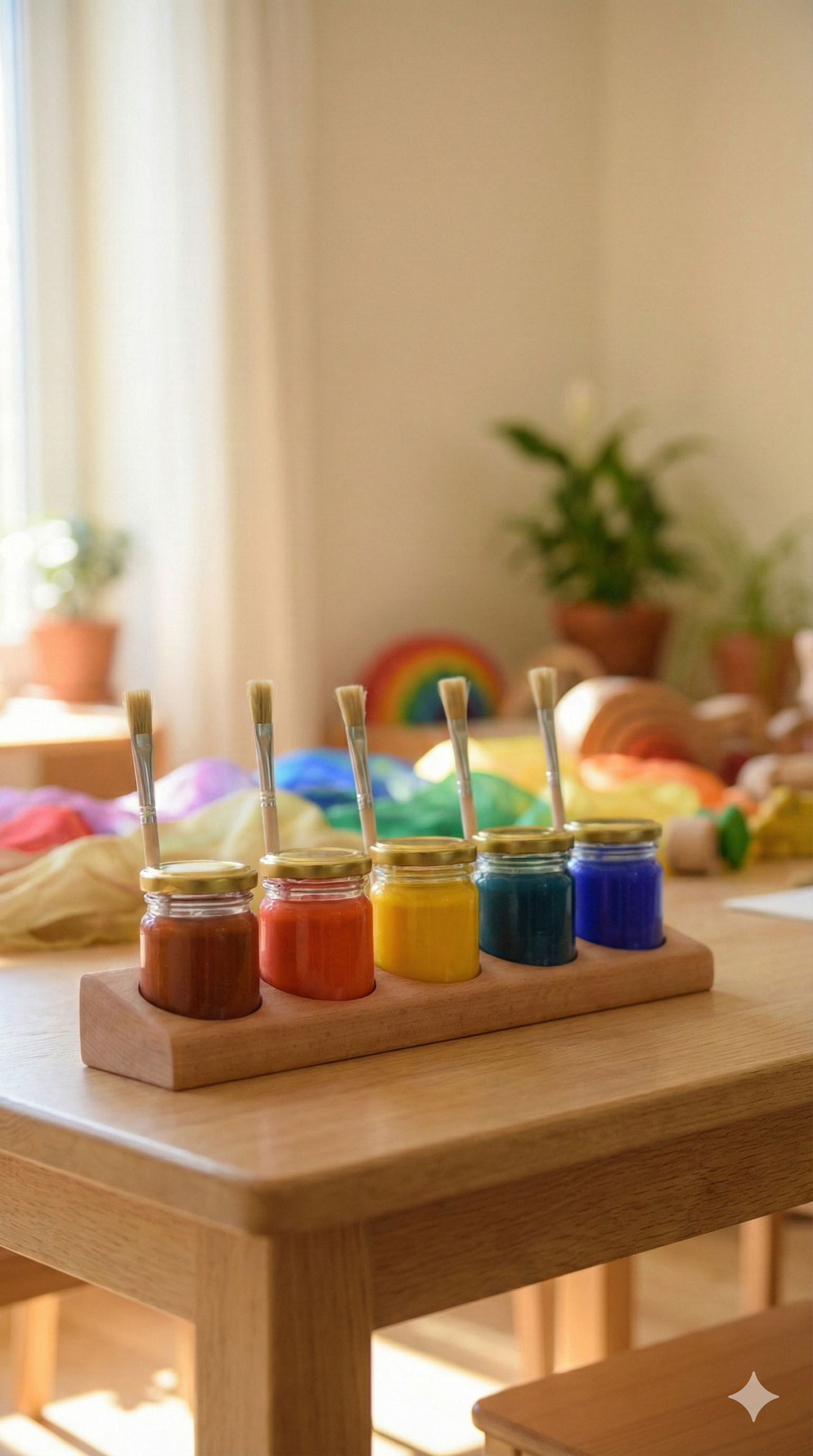 Holzhalter für Aquarellfarbe inkl. Gläser und Pinsel